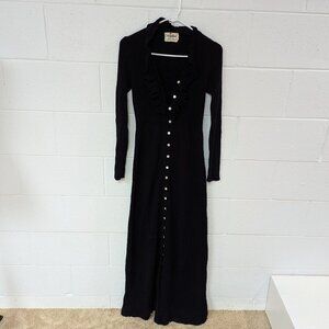 Vintage International Boutique Black Ruffled Neck Duster Cardigan, Medium
